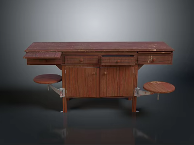 Practical Wooden Writing Desk Featuring Drawers Cabinets And Circular Side Platforms 3d model