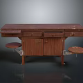 Practical Wooden Writing Desk Featuring Drawers Cabinets And Circular Side Platforms 3d model