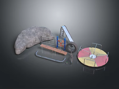 Children's Playground Structure With Slide Swing Circular Turntable And Rock Shape 3d model