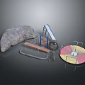 Children's Playground Structure With Slide Swing Circular Turntable And Rock Shape