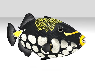 Unique Fish Shaped Doll with Black Yellow White Spots and Stripes 3d model