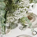 Elegant Decorative Ornament Set With Tableware Vase Fresh Flowers Wine Glasses Teacups And Plates