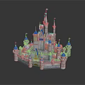 Cartoon Castle Scene With Blue Spires White Towers And Fairy Tale Design