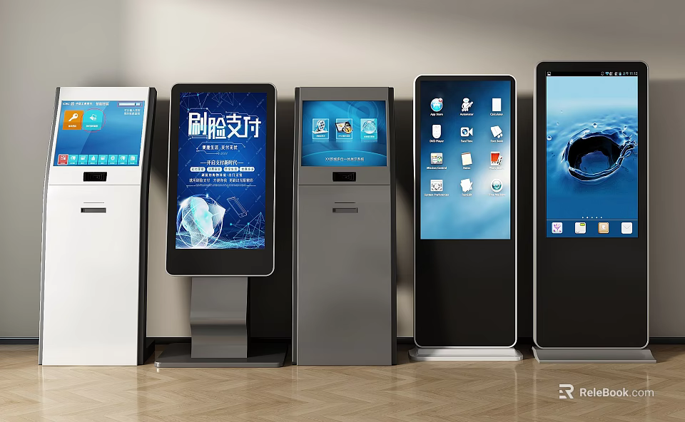 Modern Commercial Self Service Kiosks With Digital Payment Screens And Multiple Functional Designs 3d model 