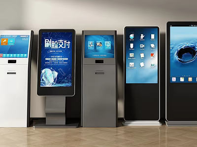 Modern Commercial Self Service Kiosks With Digital Payment Screens And Multiple Functional Designs 3d model