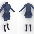 Stylish Blue Clothing Set Featuring Structured Shoulders And Matching Boots 3d model