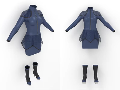 Mesh turtleneck women's boots pencil skirt shoulder hole zipper turtleneck top women's clothing 3d model