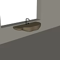 Cream Colored Irregular Shape Wall Mounted Washbasin With Silver Faucet On Light Colored Wall