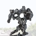 Ornamental Decorative Set Featuring Artistic Rock Stone Base With Chinese Style Architecture And Water Reflection