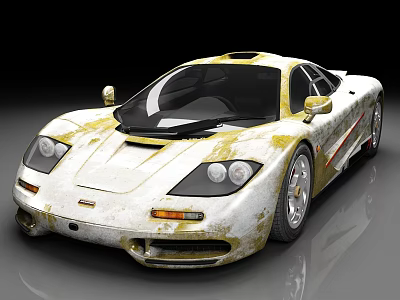 Vintage White Sports Car Featuring Yellow Rust Stains And Sleek Body Design 3d model