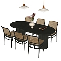 French Dining Table and Chair Dining Chair Dining Table Restaurant Chandelier 3d model