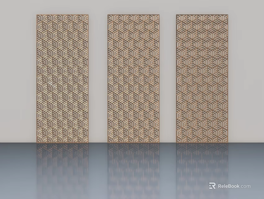 Three Decorative Geometric Patterned Wooden Hinged Doors For Interior Decoration 3d model