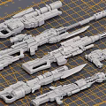 Mechanical Weapon Models Including Rifles Guns And Knives On Yellow Grid Background