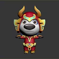 Cute Cartoon Game Movie Character With Red Yellow Decorative Armor And Horns
