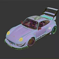 Purple Modified RWB Race Car With Large Rear Wing And Racing Design