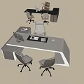 Minimalist Modern Office Desk With Ergonomic Chairs Computer Monitors And Sleek Storage Cabinets