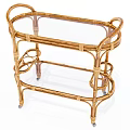 Elegant Wicker Serving Trolley With Glass Shelves And Rolling Wheels Design