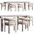 Minimalist Modern Cream White Dining Table Set With Soft Comfortable Upholstered Fabric Dining Chairs