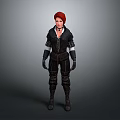 Red Haired Fantasy Game Movie Character In Black Outfit With Leather Details Gloves And Boots