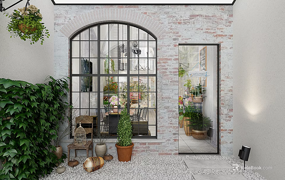 Stylish Green Plant Wall Design Enhancing Modern Indoor Home With Natural Light 3d model 