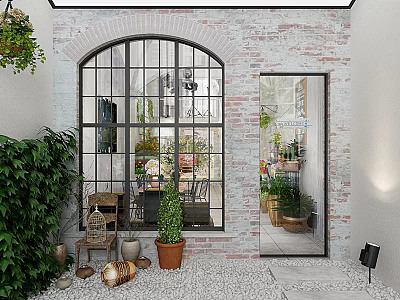Stylish Green Plant Wall Design Enhancing Modern Indoor Home With Natural Light 3d model