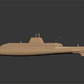 Golden Submarine Model As Water Transport With Shiny Surface And Dark Background