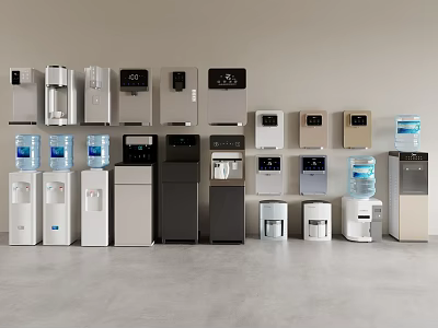 Various Kitchen Appliances Water Dispensers In White Gray Black Beige Colors For Home Kitchen 3d model