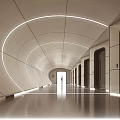 Modern Office Corridor With Curved Ceiling White Lighting Sleek Floor And Side Doors