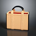 Beige Woven Handbag With Black Handle And Red Interior For Daily Use