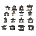 Chinese Traditional Pavilions With Diverse Roof Designs And Architectural Styles
