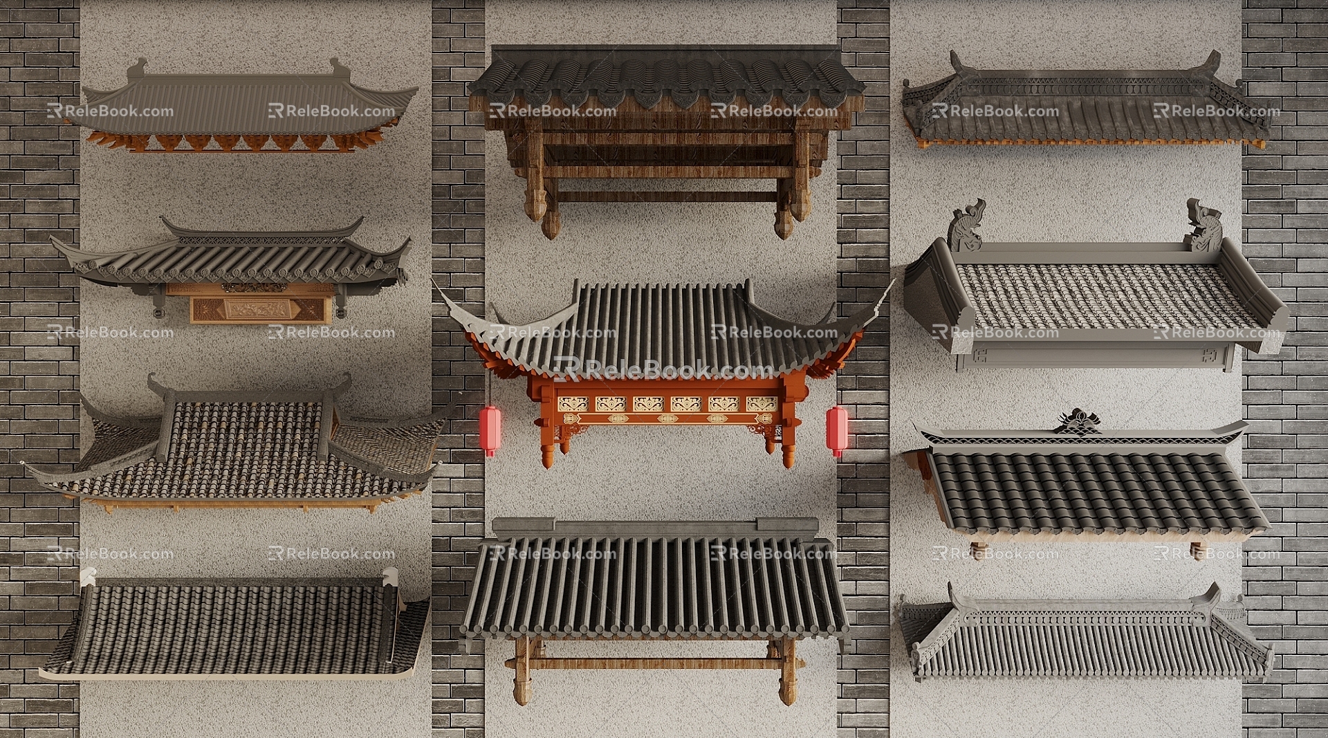 Chinese-style Eaves Eaves Tile Building Roof Door Head 3d model