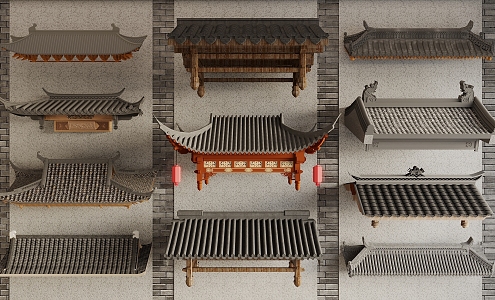 Chinese-style Eaves Tile Building Roof Door Head 3d model