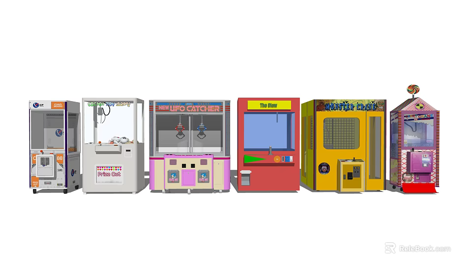 Diverse Colorful Amusement Arcade Equipment Including Claw Machines And Coin Games 3d model 