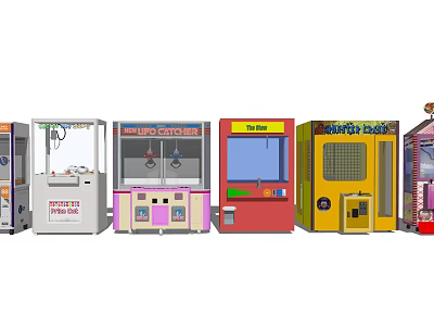 Diverse Colorful Amusement Arcade Equipment Including Claw Machines And Coin Games 3d model