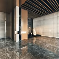 Modern Hotel Lobby With Marble Flooring Sculpture Wall Decor And Elegant Lighting