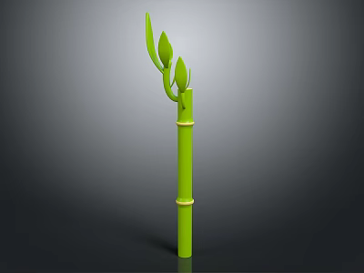 Tall Green Bamboo with Natural Joints and Fresh Leaves at the Top 3d model