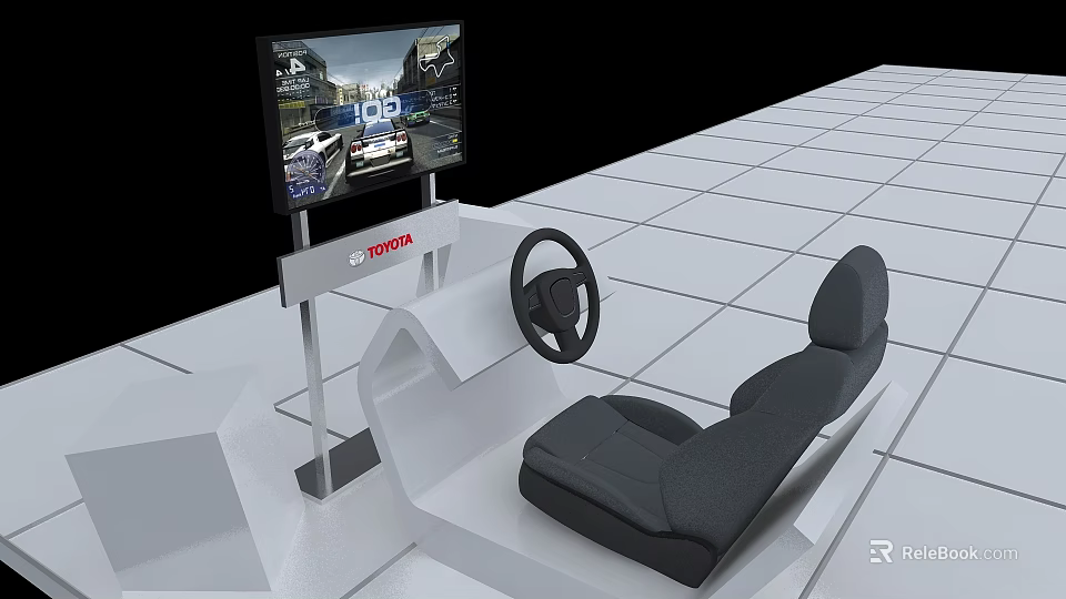Toyota Racing Game Simulator With Steering Wheel Seat And Screen Displaying Racing Game 3d model 