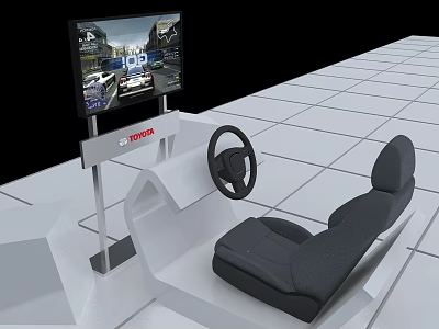 Toyota Racing Game Simulator With Steering Wheel Seat And Screen Displaying Racing Game 3d model