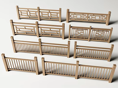 New Chinese Railing Chinese Guardrail Fence Protective Fence Wooden Railing Outdoor Railing 3d model