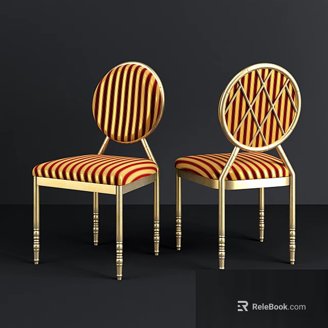Elegant Leisure Chairs With Round Backrest Striped And Geometric Pattern Fabric Gold Metal Frame 3d model 