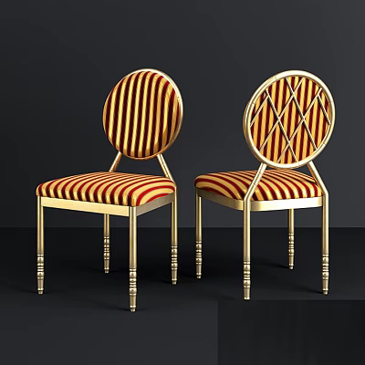 Elegant Leisure Chairs With Round Backrest Striped And Geometric Pattern Fabric Gold Metal Frame 3d model