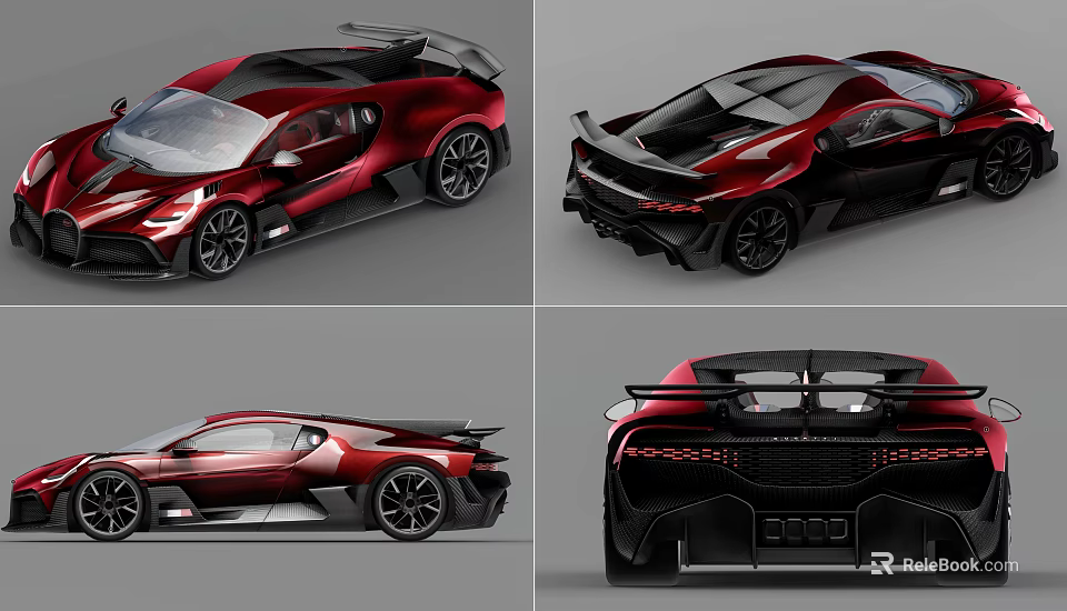Red Sports Car with Sleek Aerodynamic Design Displayed in Multiple Angles and Striking Rear Details 3d model 