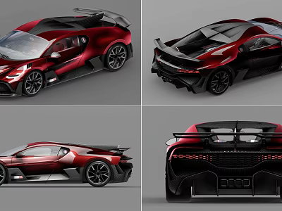 Red Sports Car with Sleek Aerodynamic Design Displayed in Multiple Angles and Striking Rear Details 3d model