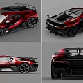 Red Sports Car with Sleek Aerodynamic Design Displayed in Multiple Angles and Striking Rear Details