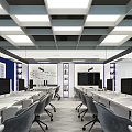 Modern Public Office Space With Open Layout Desks Computers Ergonomic Chairs And Ceiling Lighting 3d model