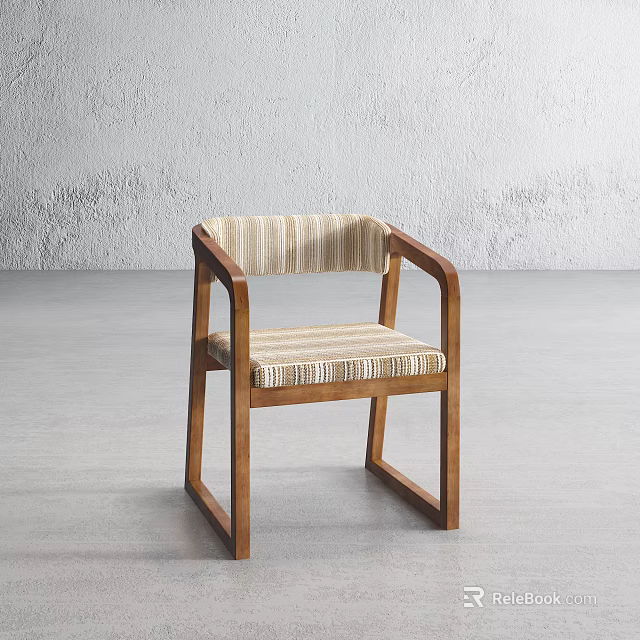 Leisure Chair with Wooden Frame Striped Fabric Seat and Backrest in Minimalist Style 3d model 
