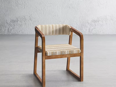 Leisure Chair with Wooden Frame Striped Fabric Seat and Backrest in Minimalist Style 3d model