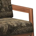 Modern Accent Chair With Walnut Wood Frame And Dark Gold Patterned Upholstery