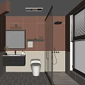 Modern Bathroom Interior With Wall Mounted Gray Vanity White Toilet And Glass Shower