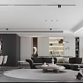 Modern Living and Dining Room Interior with Sofa Dining Table Chairs Artwork and Pendant Lighting